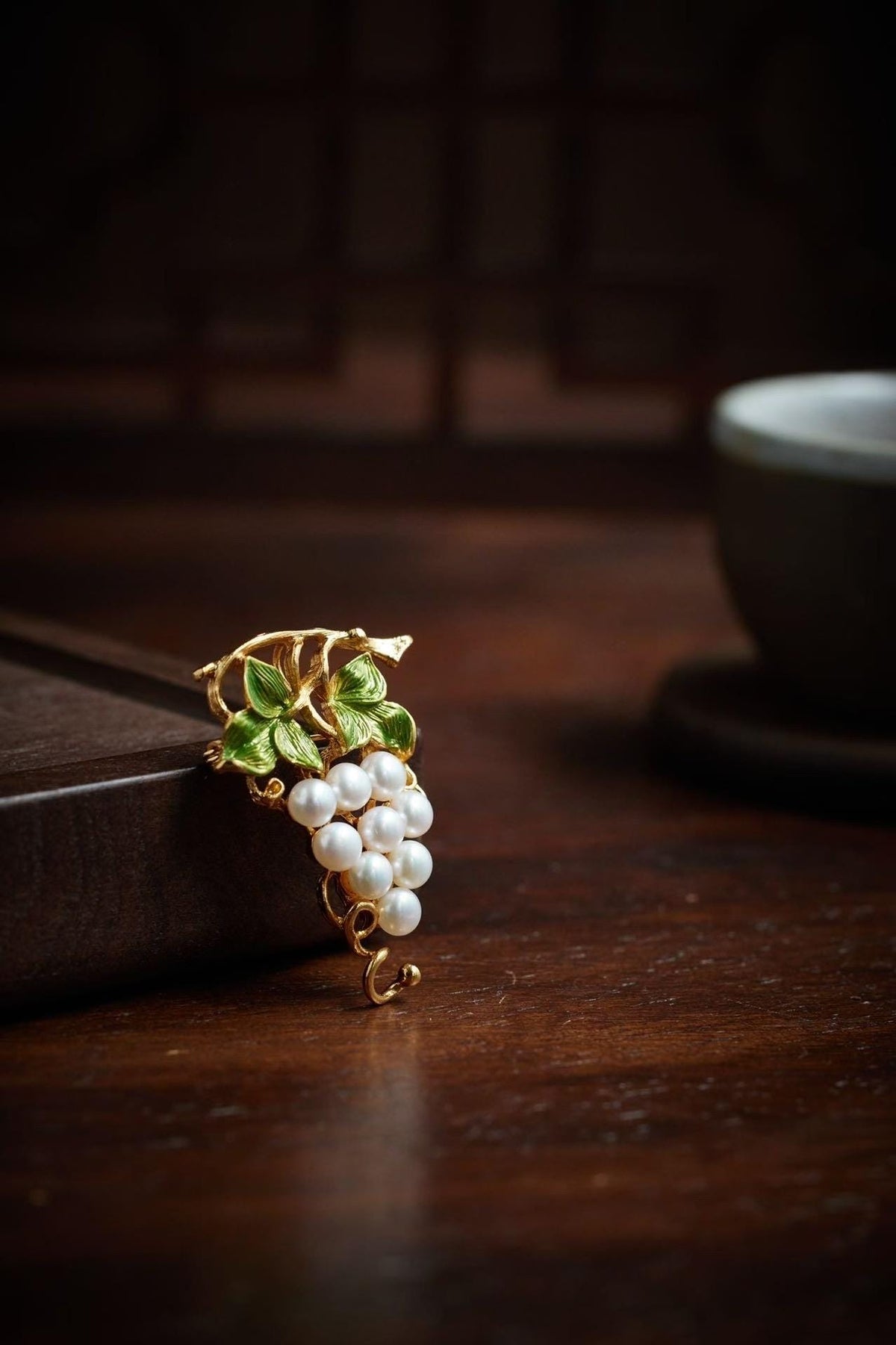 Morado Hand-Carved Pearl Grape Brooch • 18K Gold Plated Sterling Silver, Multi-wear design