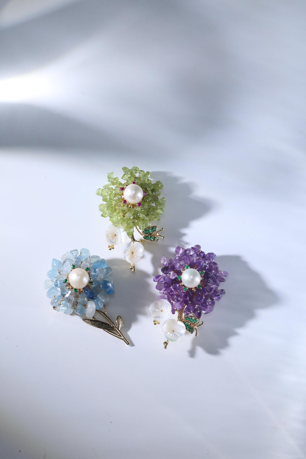 Morado Monet's Garden Brooch | Handmade Impressionist Jewelry with Peridot, Aquamarine & Amethyst for Blossoming Creativity