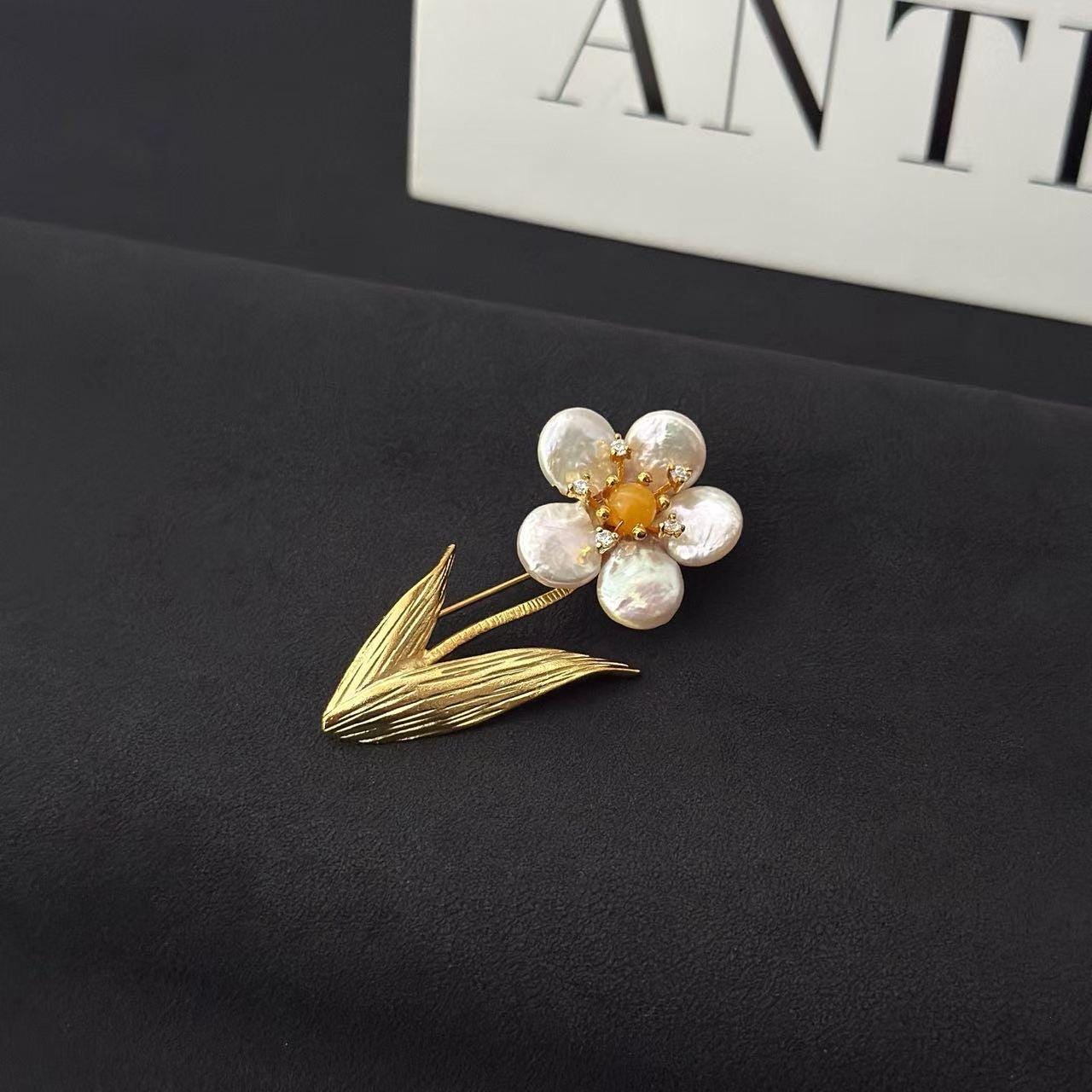 Morado Baroque Pearl Flower Brooch, Gold Plated Floral Lapel Pin, Multi-wear design