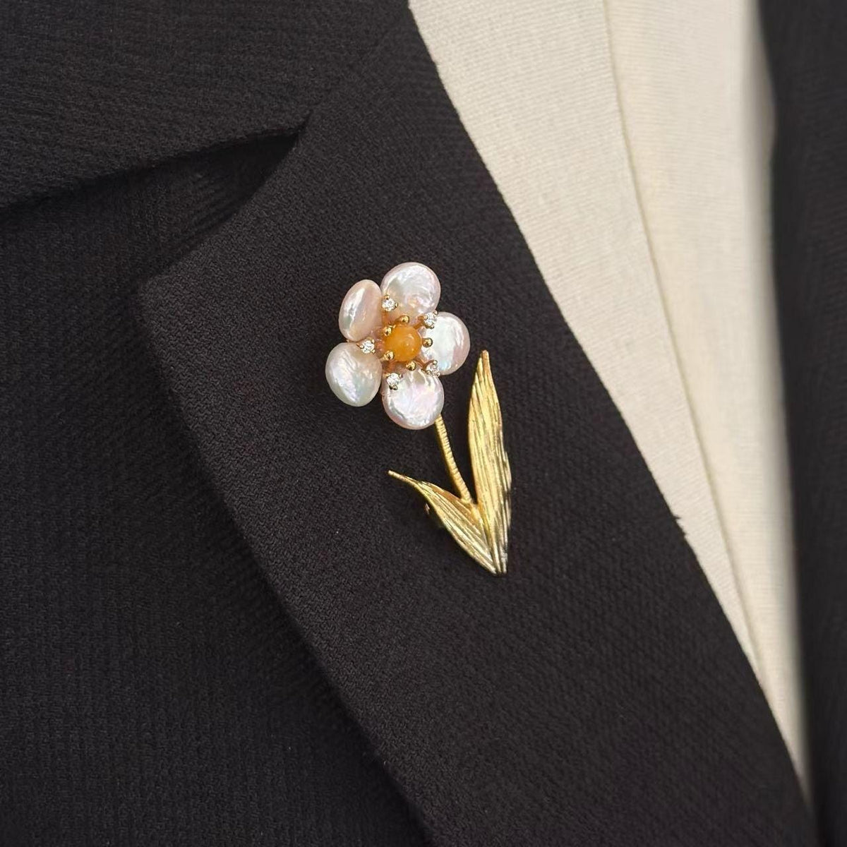 Morado Baroque Pearl Flower Brooch, Gold Plated Floral Lapel Pin, Multi-wear design