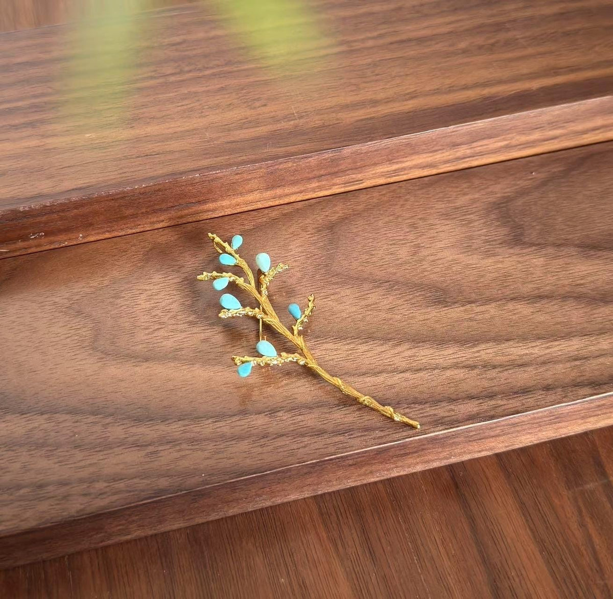 Morado Handmade Gold Plated Turquoise Flower Brooch, Nature Lapel Pin, Multi-wear design