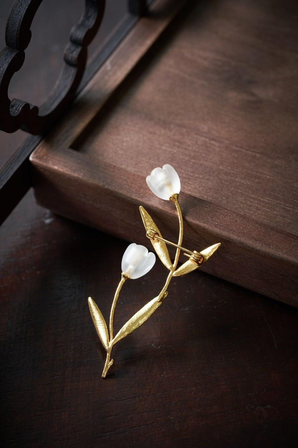 Morado Gold Plated Copper White Crystal Flower Brooch, Handmade Poppy Blossom Pin, Multi-wear design