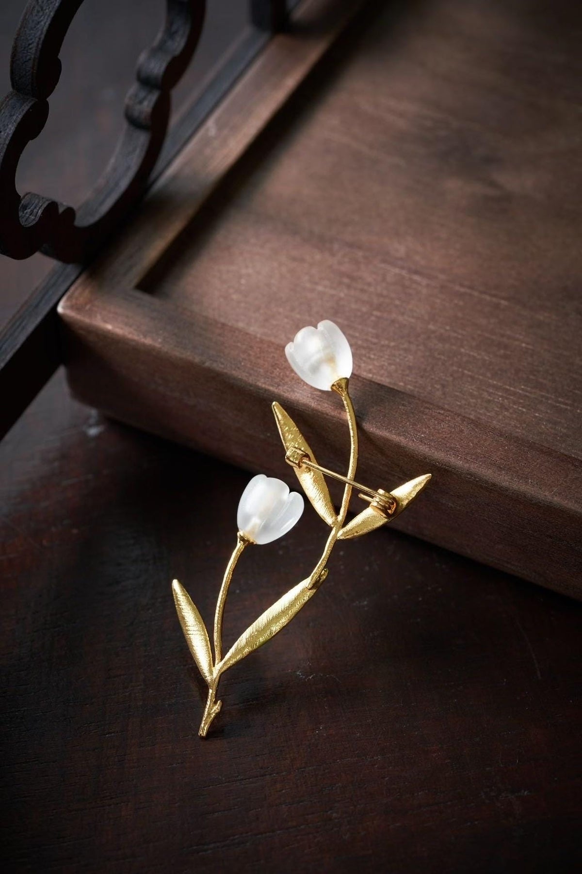 Morado Gold Plated Copper White Crystal Flower Brooch, Handmade Poppy Blossom Pin, Multi-wear design