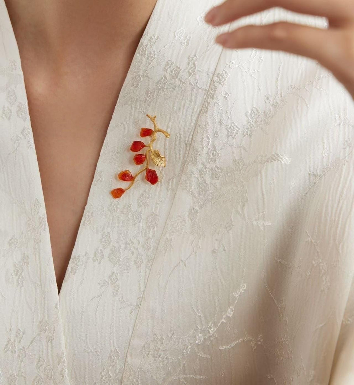 Morado Natural Fire Opal Branch Brooch, Handmade 925 Silver with Gold-Plated, Multi-Wear Pin