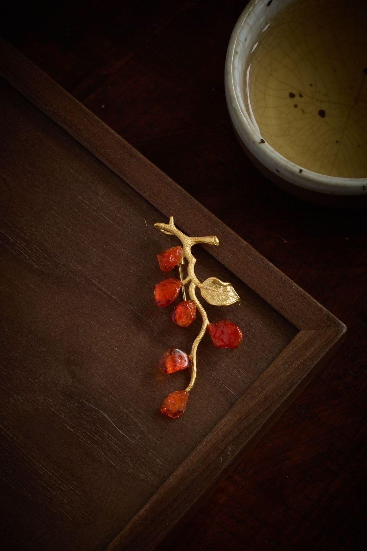 Morado Natural Fire Opal Branch Brooch, Handmade 925 Silver with Gold-Plated, Multi-Wear Pin