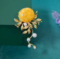 Morado Hand-Carved Amber Peony Brooch, Gold-Plated Sterling Silver Floral Pin, Multi-wear design