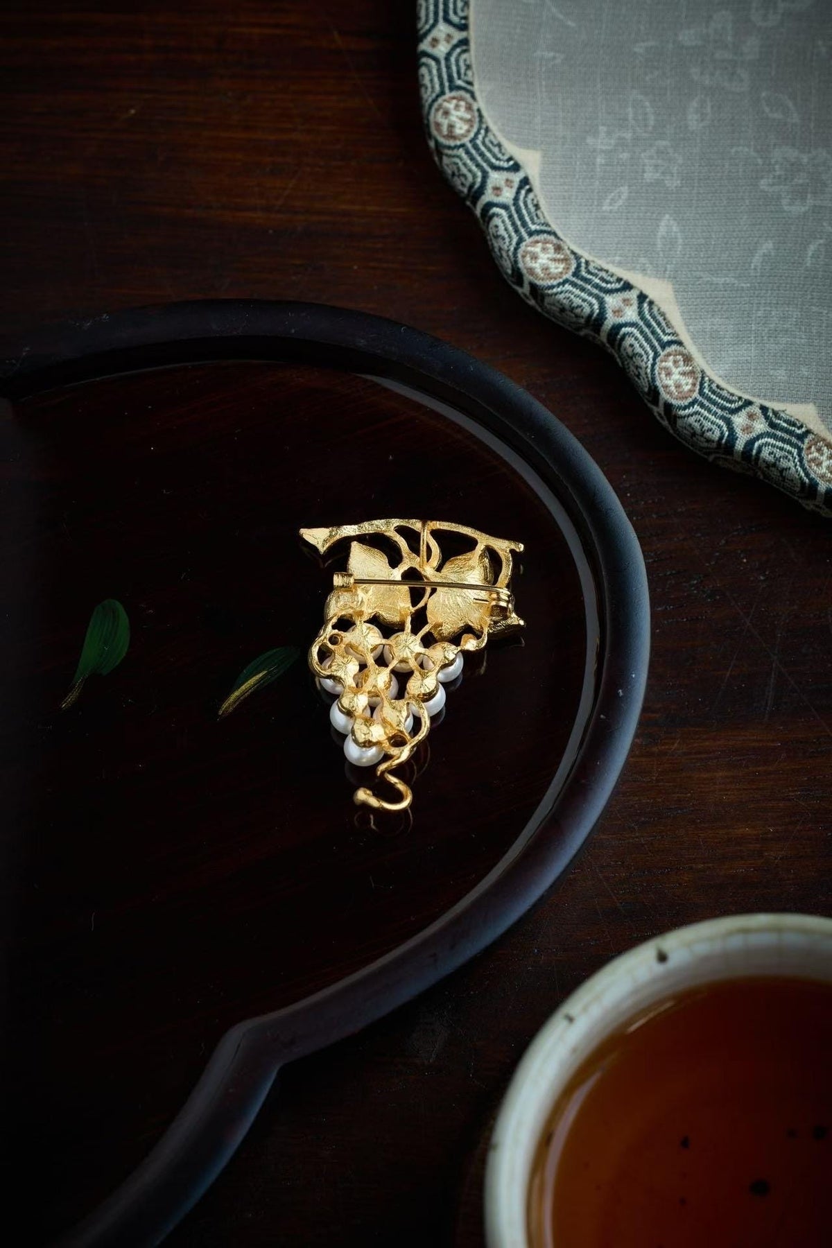 Morado Hand-Carved Pearl Grape Brooch • 18K Gold Plated Sterling Silver, Multi-wear design
