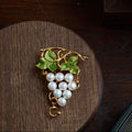 Morado Hand-Carved Pearl Grape Brooch • 18K Gold Plated Sterling Silver, Multi-wear design