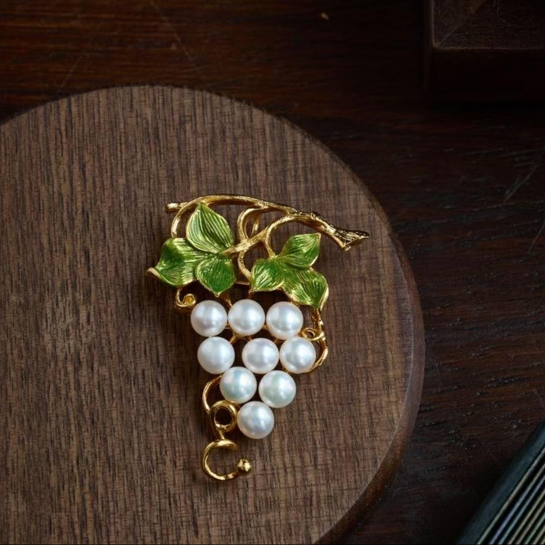 Morado Hand-Carved Pearl Grape Brooch • 18K Gold Plated Sterling Silver, Multi-wear design
