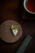 Morado Hand-Carved Pearl Grape Brooch, Gold Plated Sterling Silver, Multi-wear design