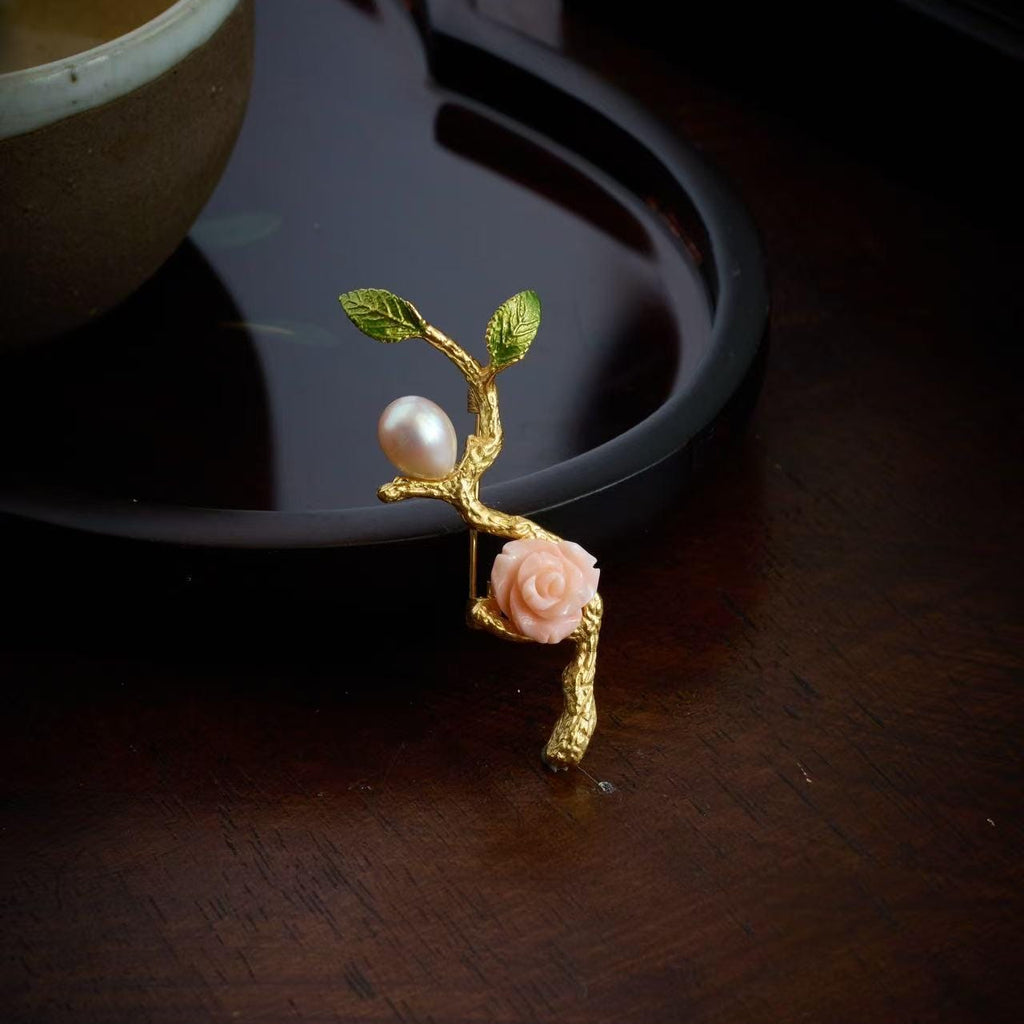 Morado Coral & Pearl Brooch: Sea Soul Talisman, Ancestral Protection, Multi-wear design