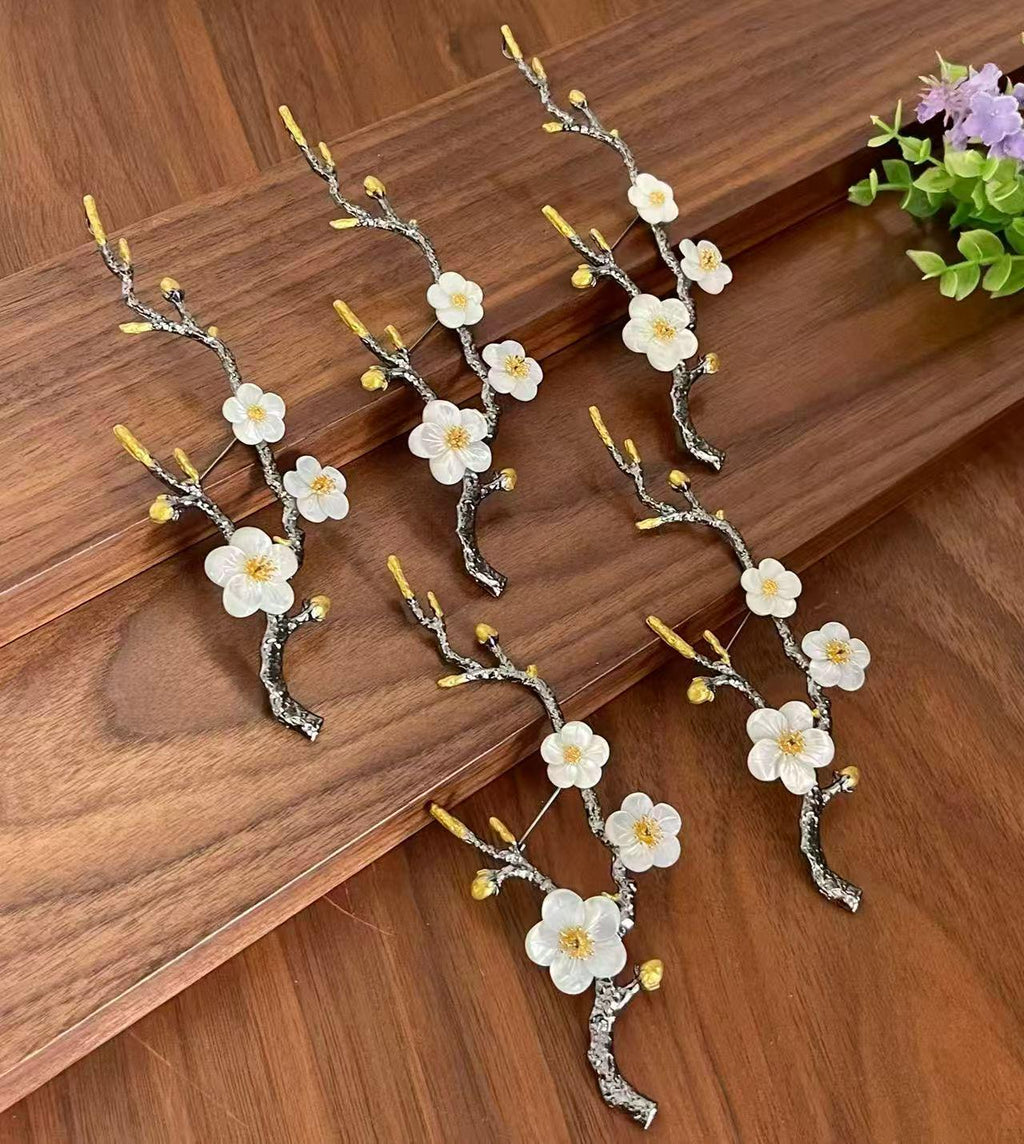 Morado Black Gold Branch Brooch • Gilt Copper, Mother of Pearl Flower
