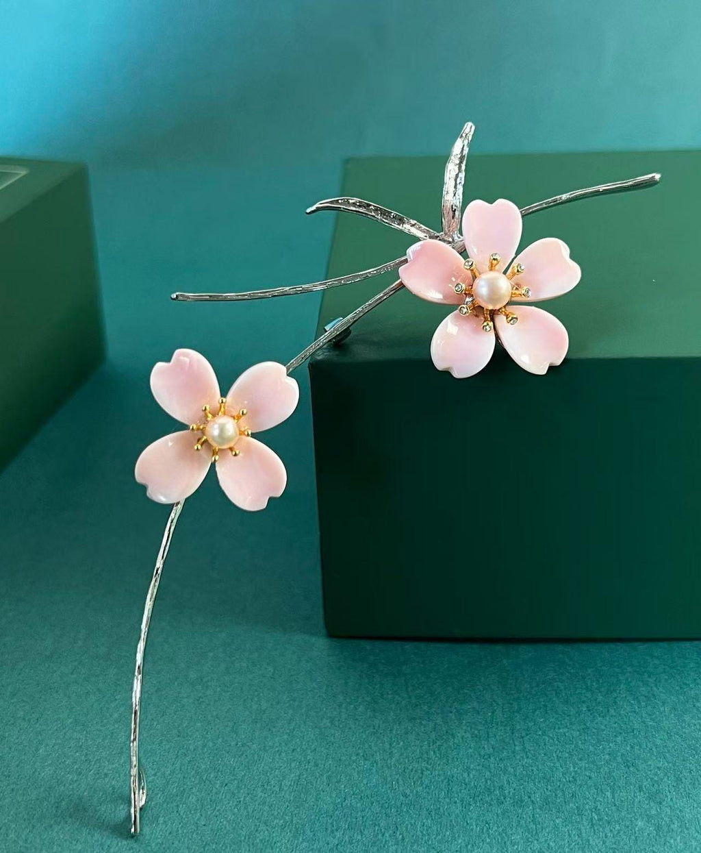 Morado Copper-Gilt Cherry Blossom Brooch • Pink Emperor Shell & Pearl