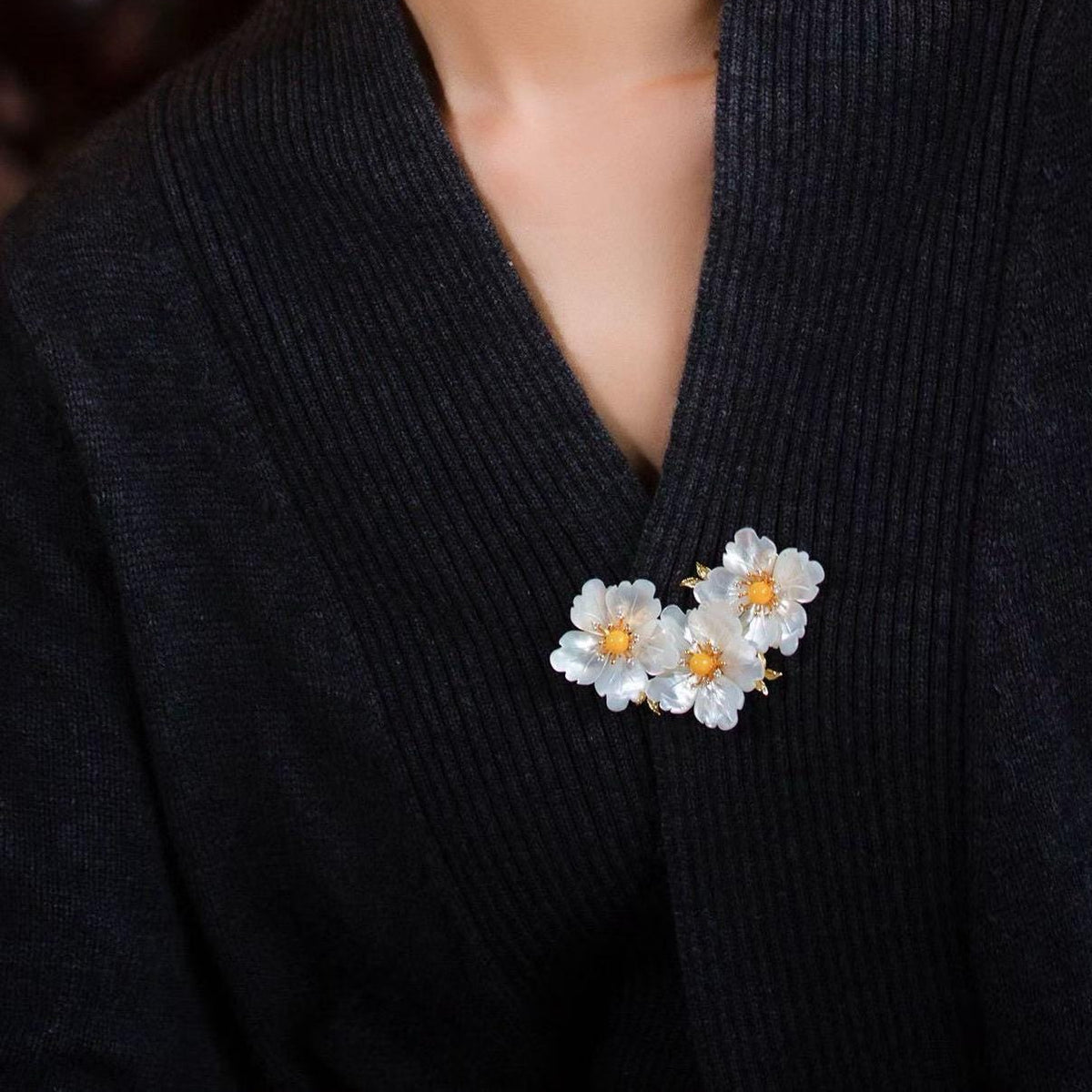 Morado Mother of Pearl Flower Brooch, Gold Plated Copper Plum Blossom Pin