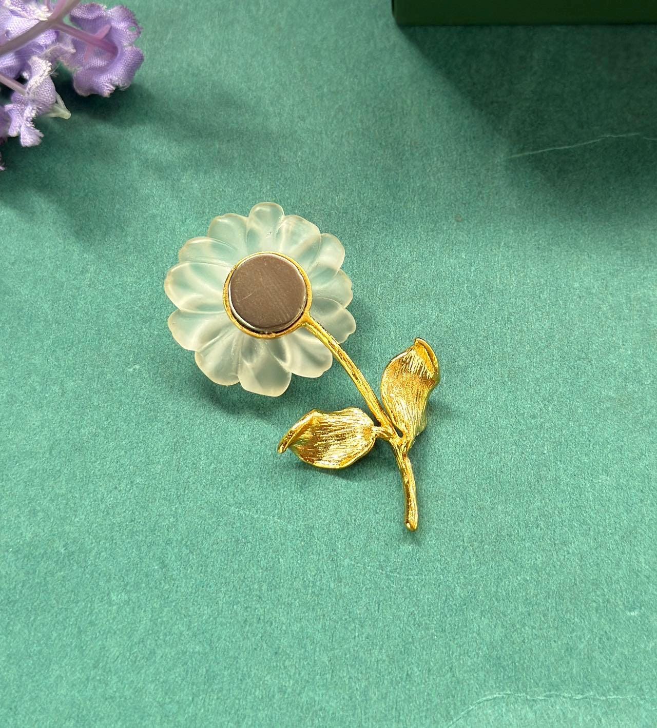 Morado White Quartz Daisy Magnet Brooch, Gold-Plated Copper Flower Pin