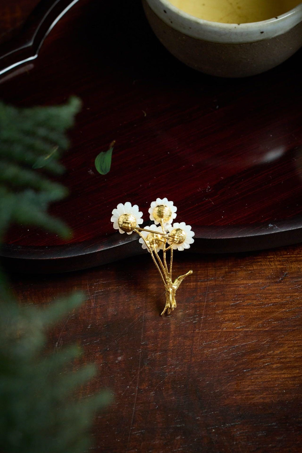 Morado Handcrafted Daisy Brooch in Mother of Pearl, Gold Plated Copper Flower Multi-Wear Pin