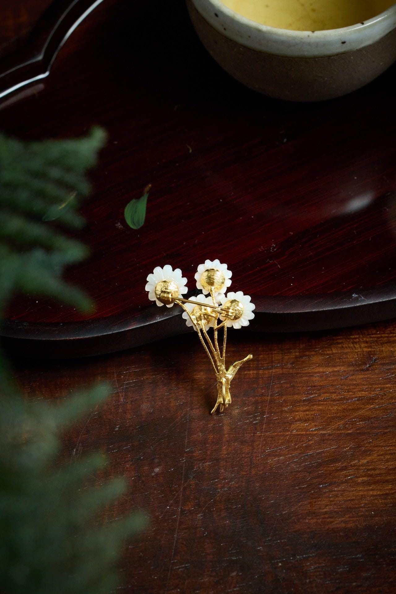 Morado Handcrafted Daisy Brooch in Mother of Pearl, Gold Plated Copper Flower Multi-Wear Pin