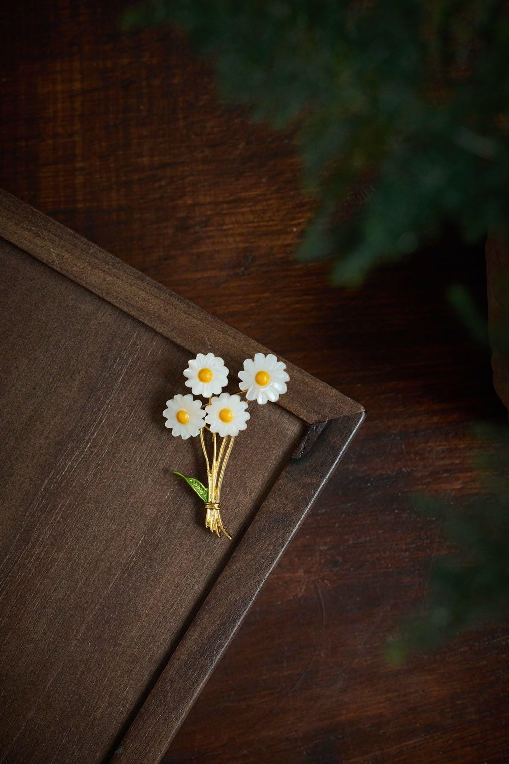 Morado Handcrafted Daisy Brooch in Mother of Pearl, Gold Plated Copper Flower Multi-Wear Pin