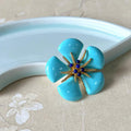 Morado Gold Plated Copper Turquoise Flower Brooch, Statement Blue Floral Pin