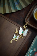 Morado Gold-Plated Butterfly Copper Brooch, Handmade Iridescent Mother-of-Pearl Pin