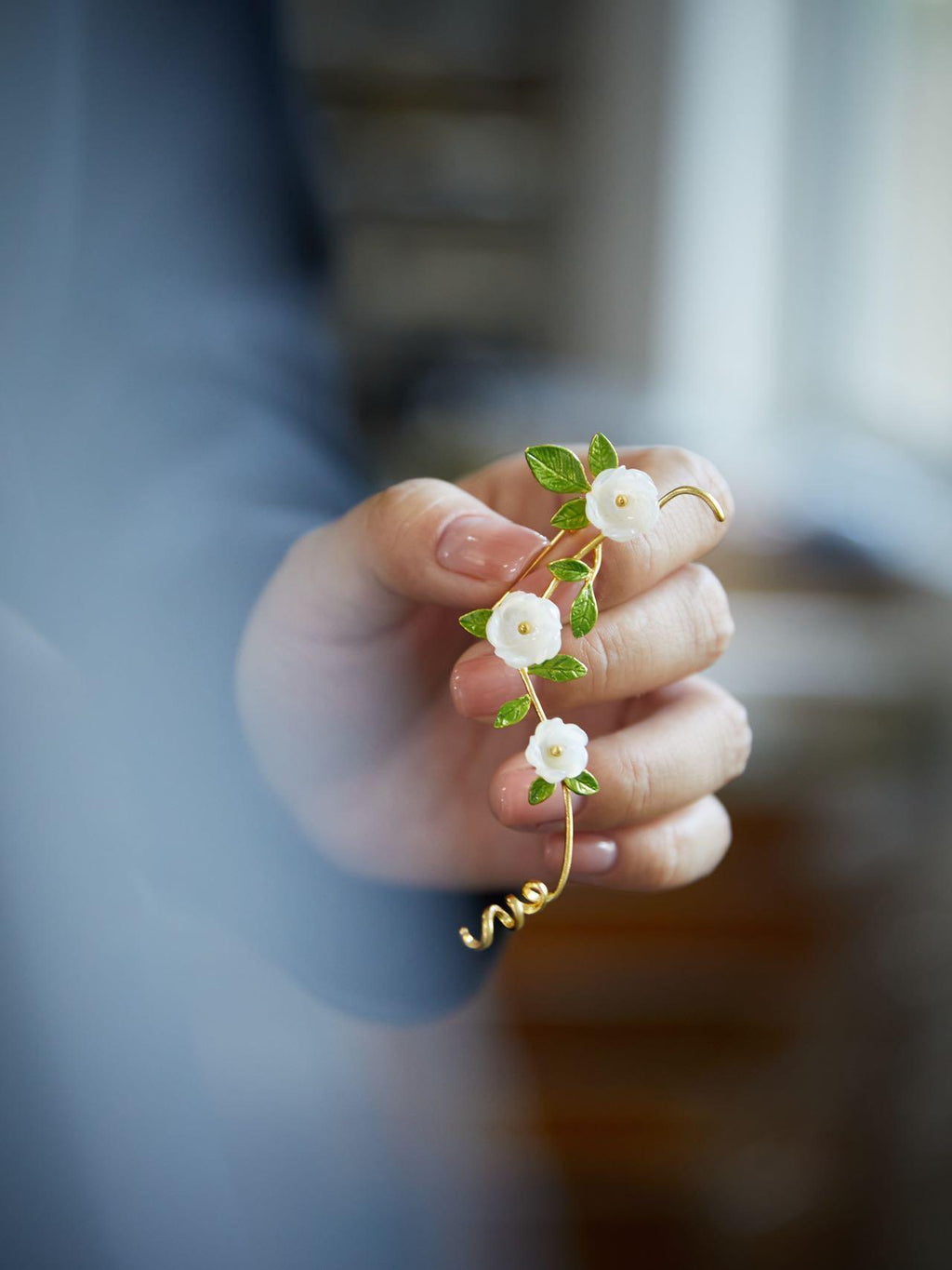 Morado Gold-Plated Freesia Copper Brooch, Handmade Botanical Copper Jewelry