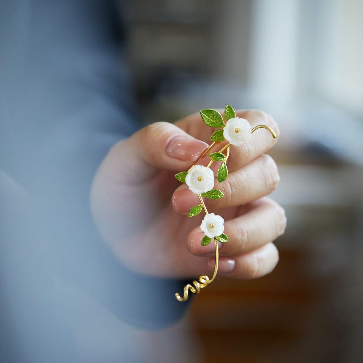 Morado Gold-Plated Freesia Copper Brooch, Handmade Botanical Copper Jewelry