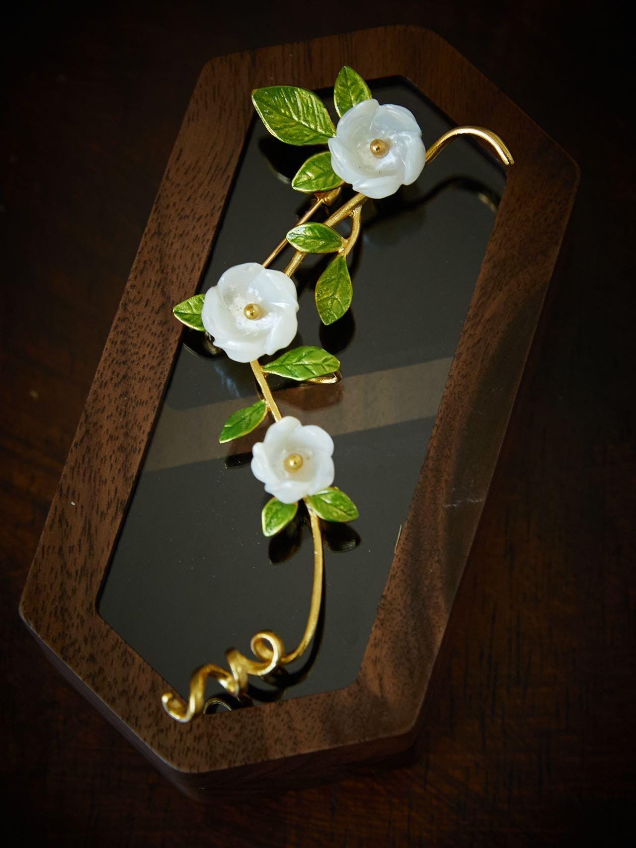Morado Gold-Plated Freesia Copper Brooch, Handmade Botanical Copper Jewelry