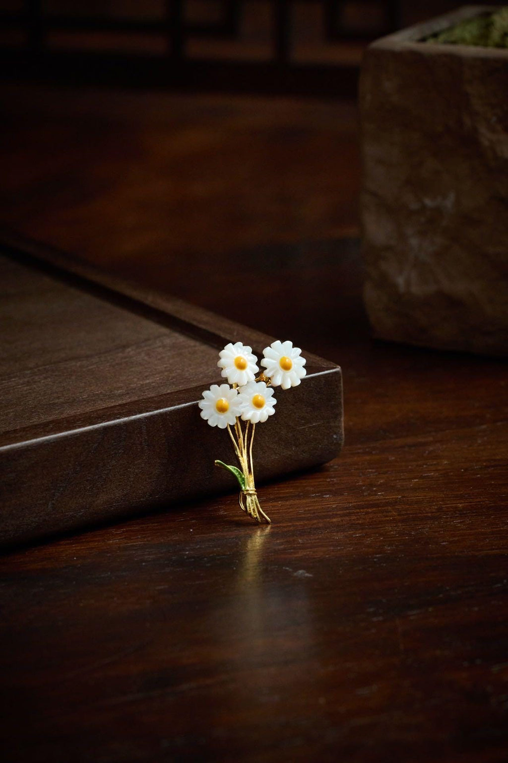 Morado Handcrafted Daisy Brooch in Mother of Pearl, Gold Plated Copper Flower Multi-Wear Pin