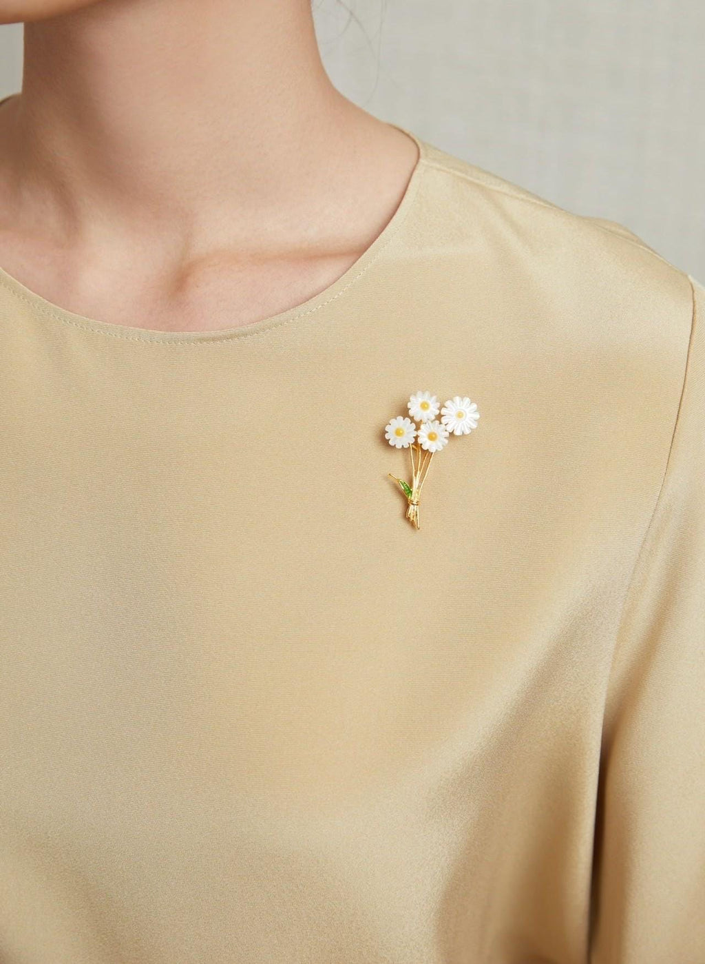 Morado Handcrafted Daisy Brooch in Mother of Pearl, Gold Plated Copper Flower Multi-Wear Pin