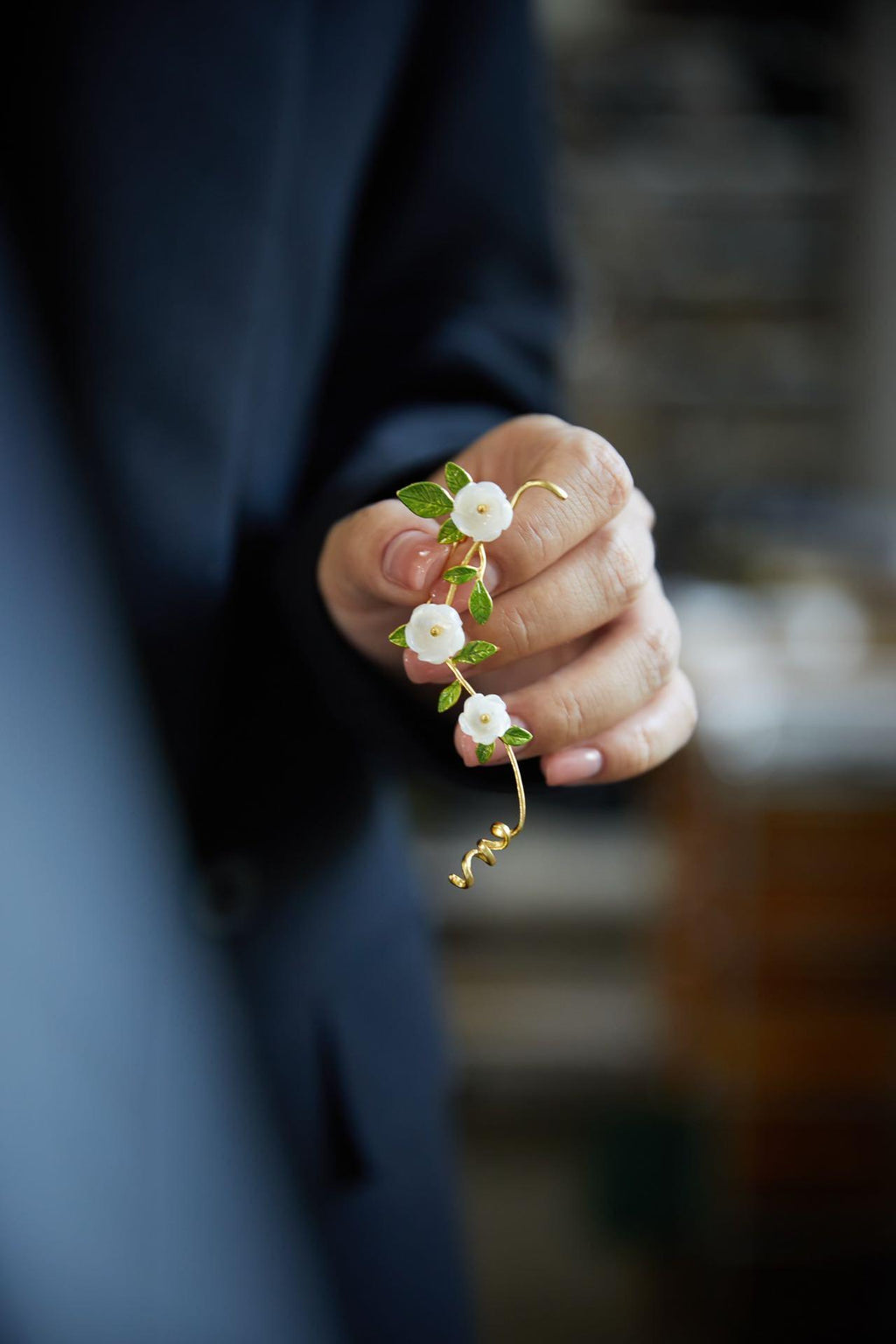 Morado Gold-Plated Freesia Copper Brooch, Handmade Botanical Copper Jewelry