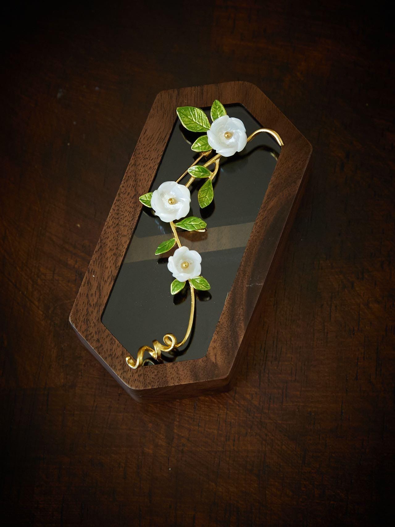 Morado Gold-Plated Freesia Copper Brooch, Handmade Botanical Copper Jewelry