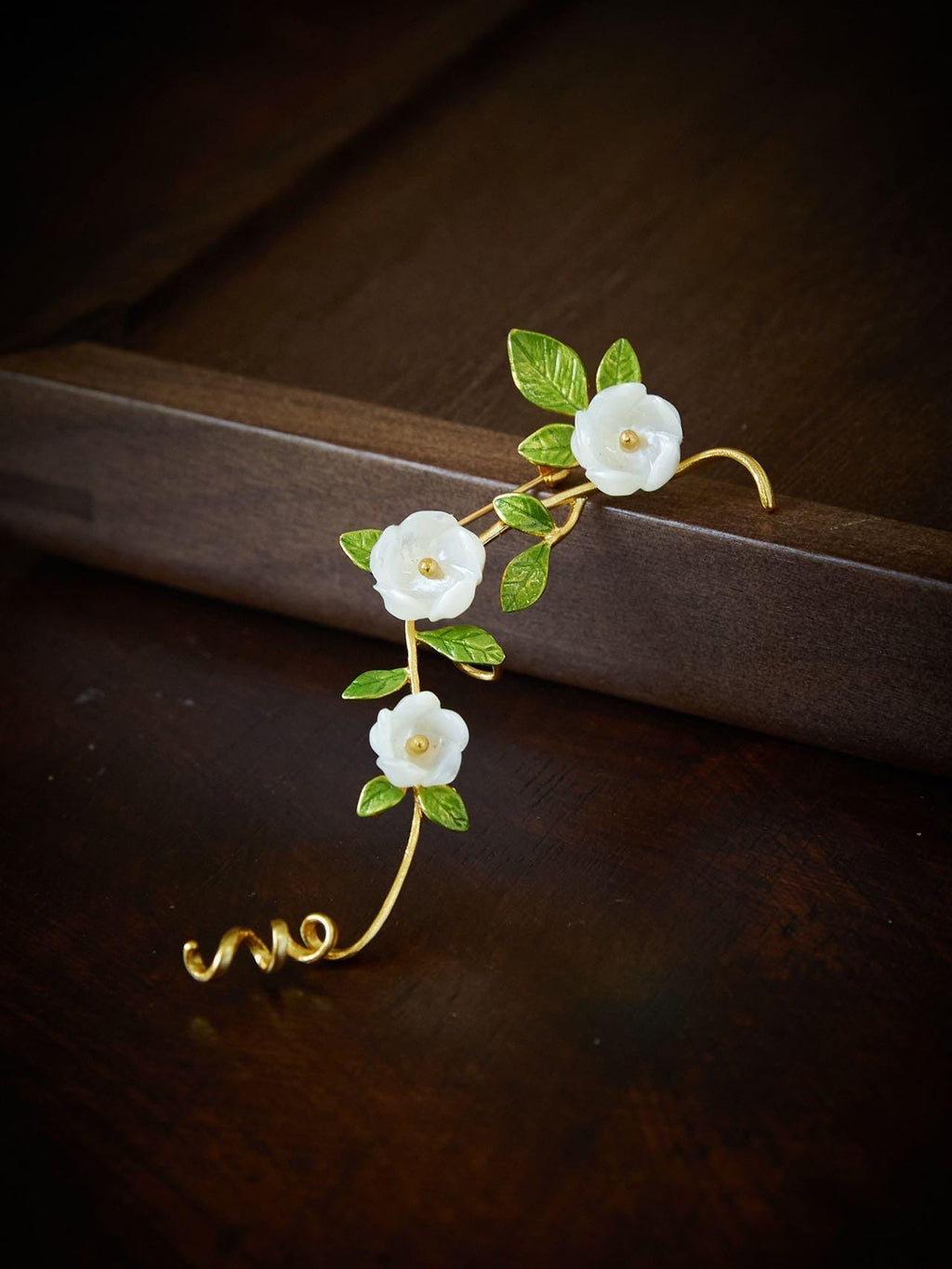Morado Gold-Plated Freesia Copper Brooch, Handmade Botanical Copper Jewelry