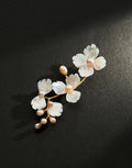 Morado Mother of Pearl Gold-Plated Copper Brooch, Handmade Snowflake Floral Design, Multi-Wear Pin