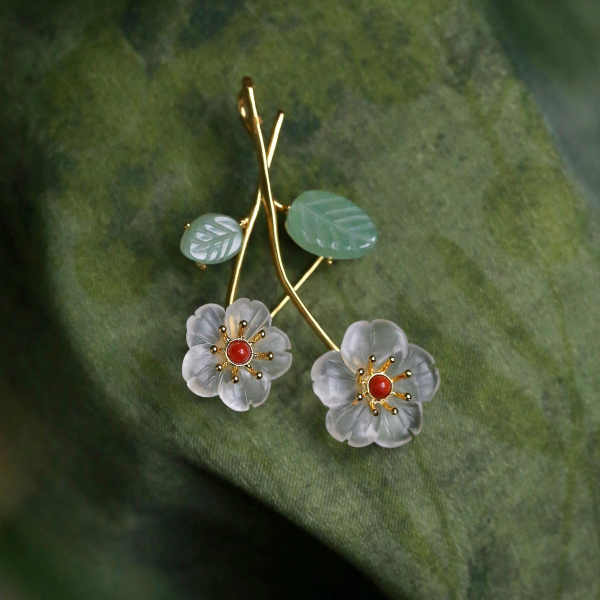 Morado Twin Flower Clear Quartz Brooch, Gold Vermeil Sterling Silver Pin, Handmade Crystal Jewelry