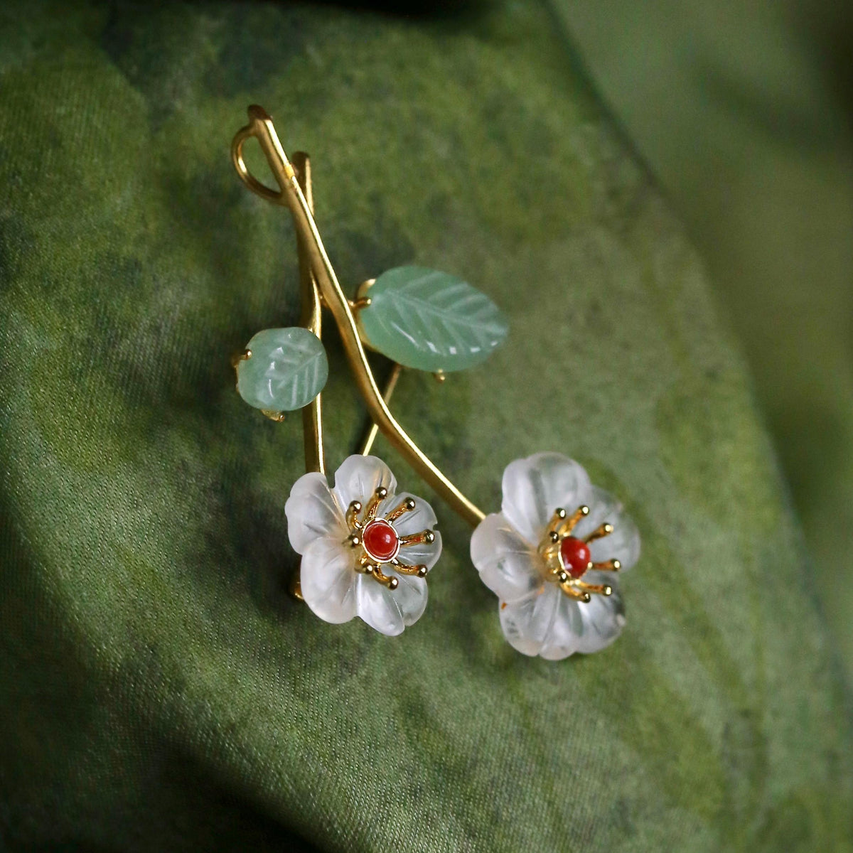 Morado Twin Flower Clear Quartz Brooch, Gold Vermeil Sterling Silver Pin, Handmade Crystal Jewelry