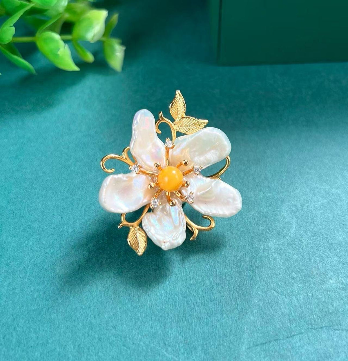 Morado Handcrafted Gold-Plated Baroque Pearl Flower Brooch, Multi-Wear Pin