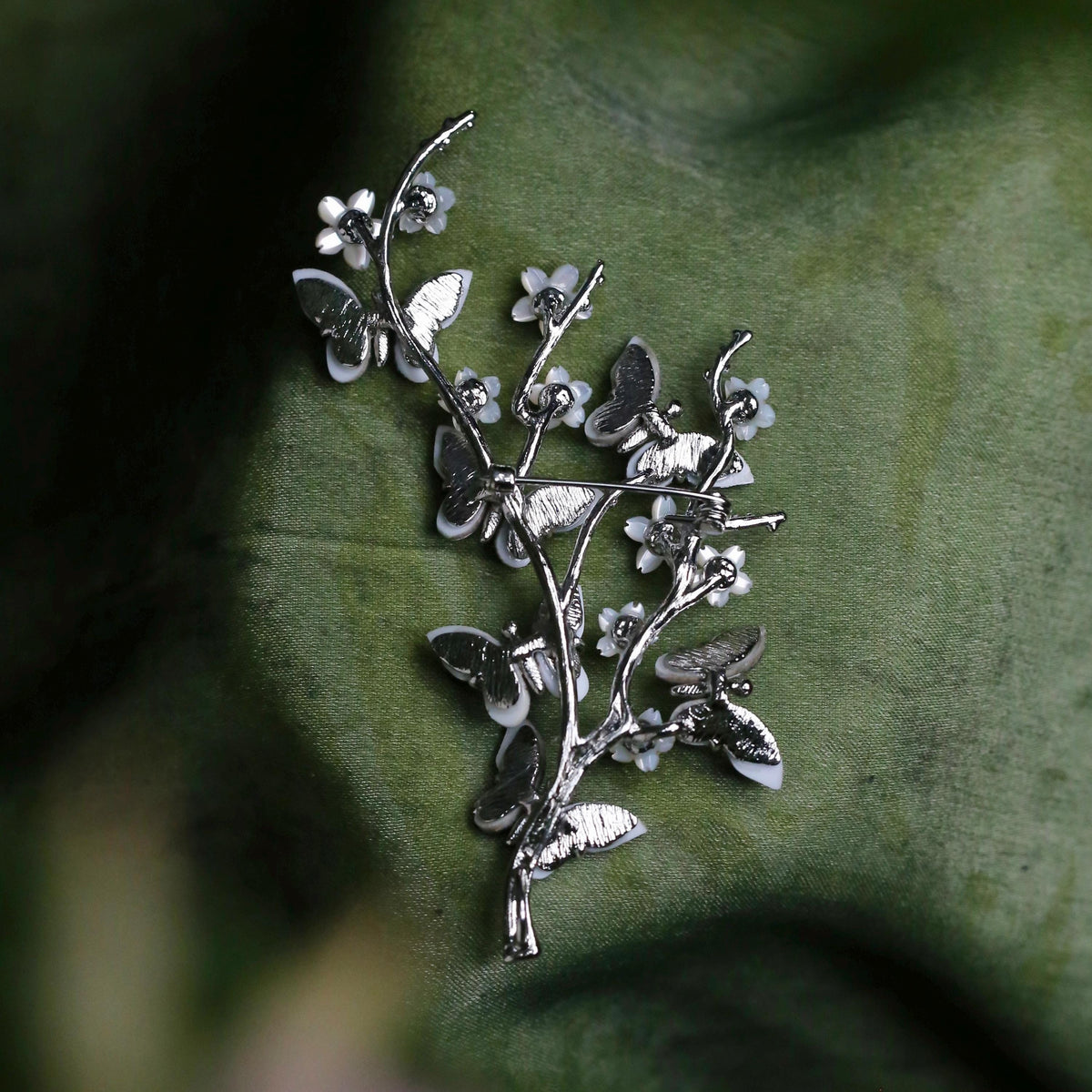 Morado Abalone Butterfly Brooch, Platinum Gold Plated Copper with Mother of Pearl Flower Pin