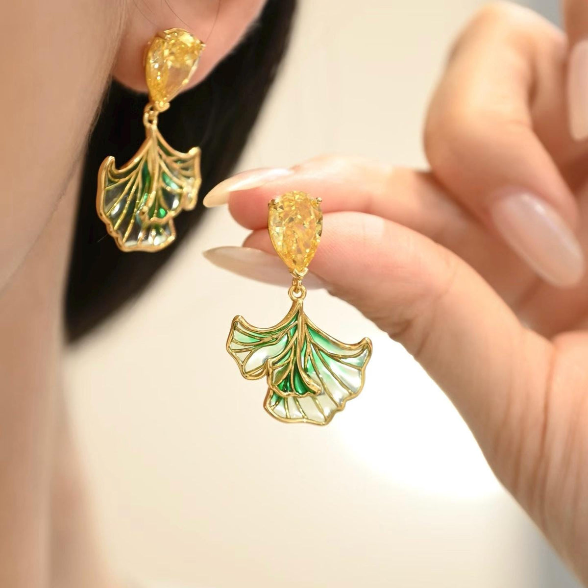 Morado Mermaid Tail Enamel Drop Earrings, 925 Sterling Silver Plique-à-Jour Zirconia Dangle Earrings