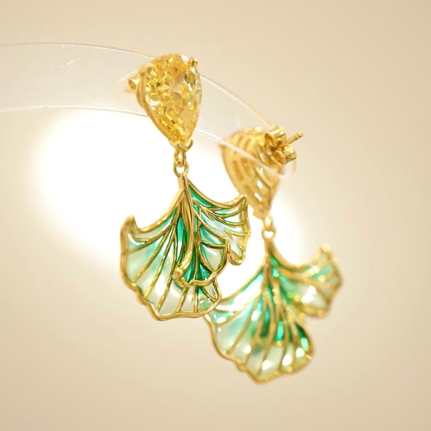Morado Mermaid Tail Enamel Drop Earrings, 925 Sterling Silver Plique-à-Jour Zirconia Dangle Earrings
