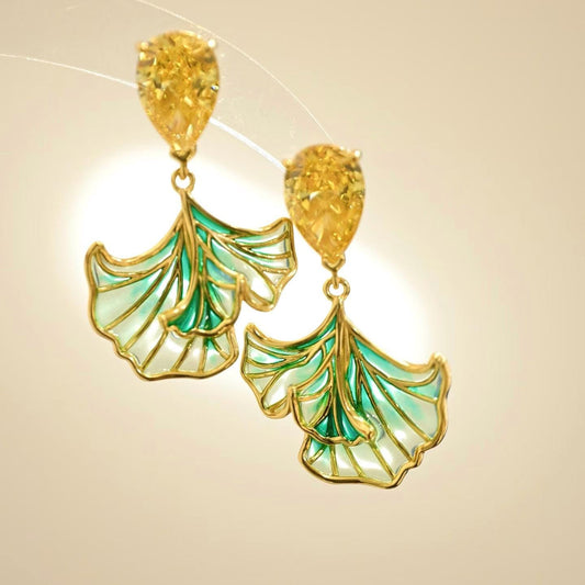 Morado Mermaid Tail Enamel Drop Earrings, 925 Sterling Silver Plique-à-Jour Zirconia Dangle Earrings