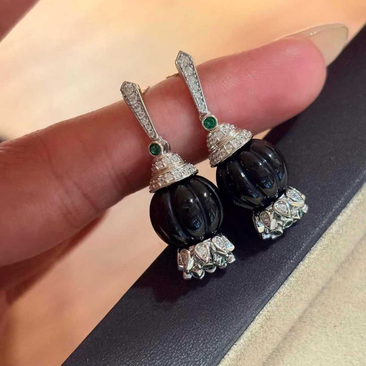 Morado Black Enamel Drop Earrings, 925 Sterling Silver Platinum with Cubic Zirconia Dangle Earrings