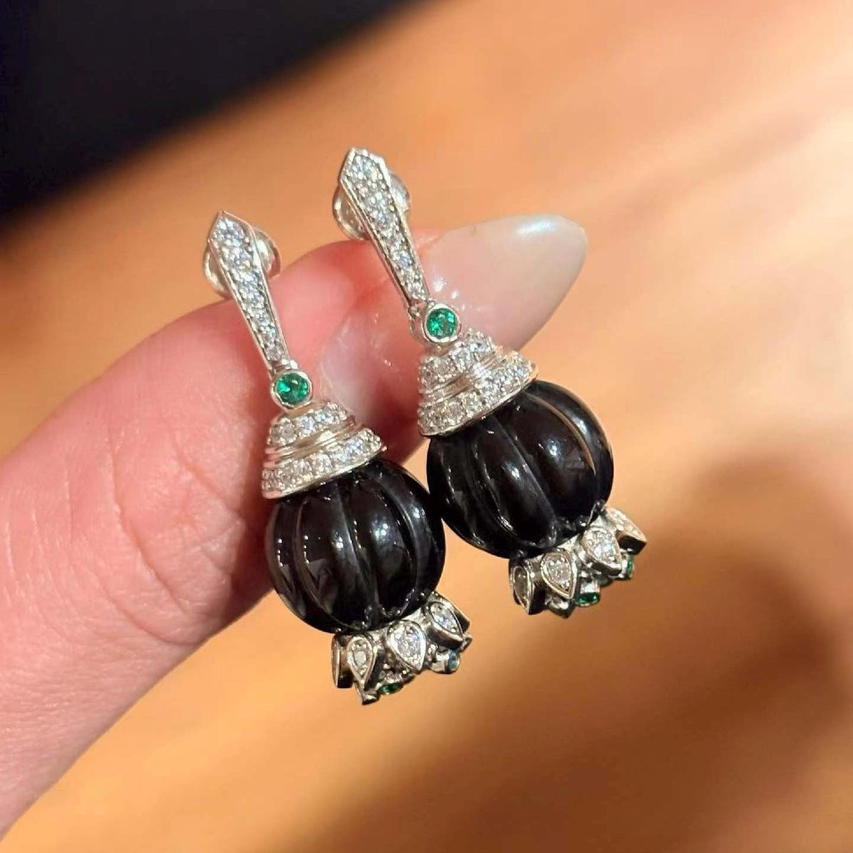 Morado Black Enamel Drop Earrings, 925 Sterling Silver Platinum with Cubic Zirconia Dangle Earrings
