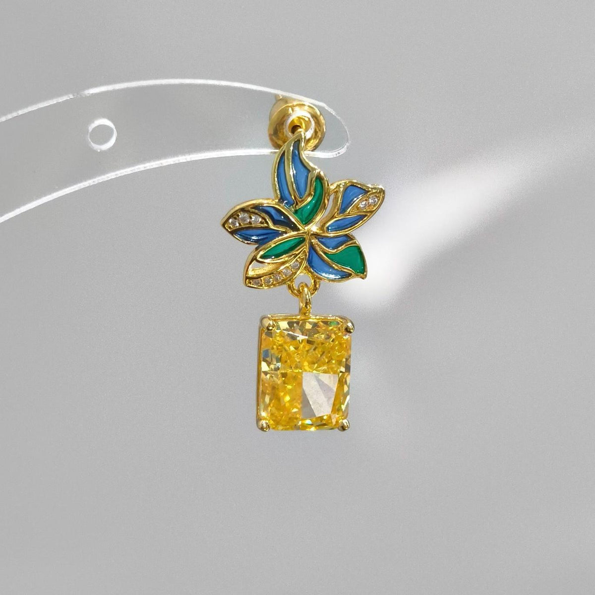 Morado Yellow Zirconia 925 Sterling Silver 18K Platinum Enamel Blue Green Flower Drop Earrings