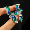 Morado Blue Green Enamel Floral 925 Sterling Silver Earrings with Green Cubic Zirconia