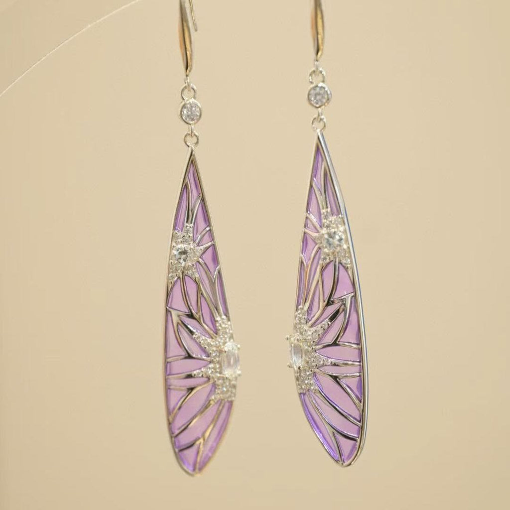 Morado Purple Plique-à-Jour Enamel Drop Earrings, 18K Platinum Sterling Silver