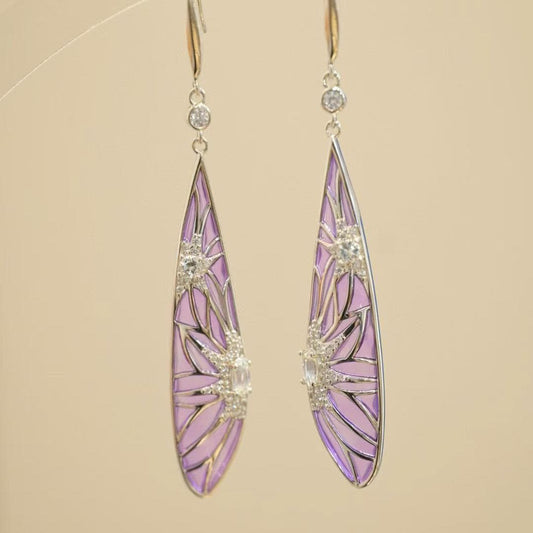 Morado Purple Plique-à-Jour Enamel Drop Earrings, 18K Platinum Sterling Silver