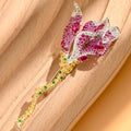 Morado Pink Zirconia Floral Brooch, Platinum Plated 925 Sterling Silver Luxury Statement Pin