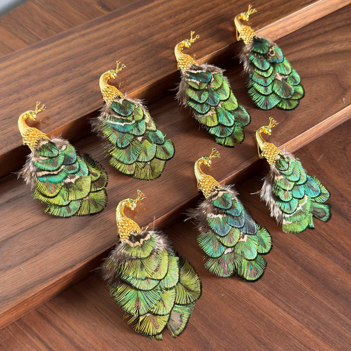 Morado Gold Plated Copper Peacock Brooch, Real Feather Statement Pin, Artistic Bird Jewelry