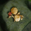 Morado Hand Carved Amber Flower Brooch, Gold Plated Silver Botanical Art pin, Multi-wear design