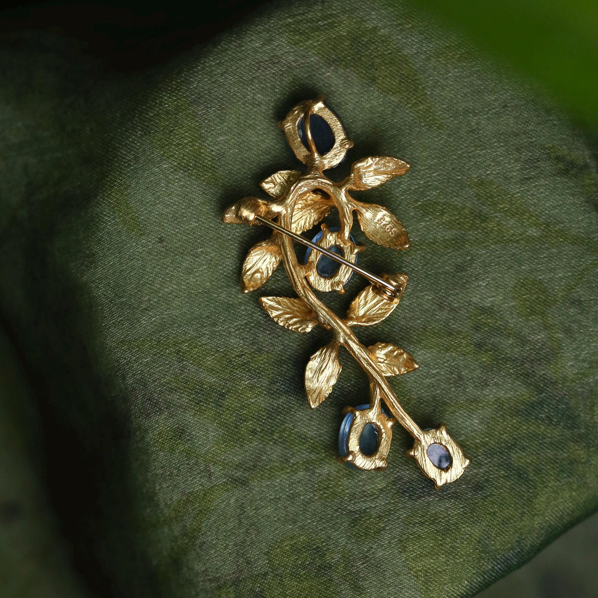 Morado Aquamarine Gold-Plated Botanical Silver Pin, Handmade Natural Gemstone Multi-wear pin